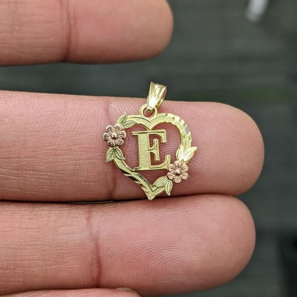 Gold Heart Initial Pendant with Floral Design - Picture 1 of 6